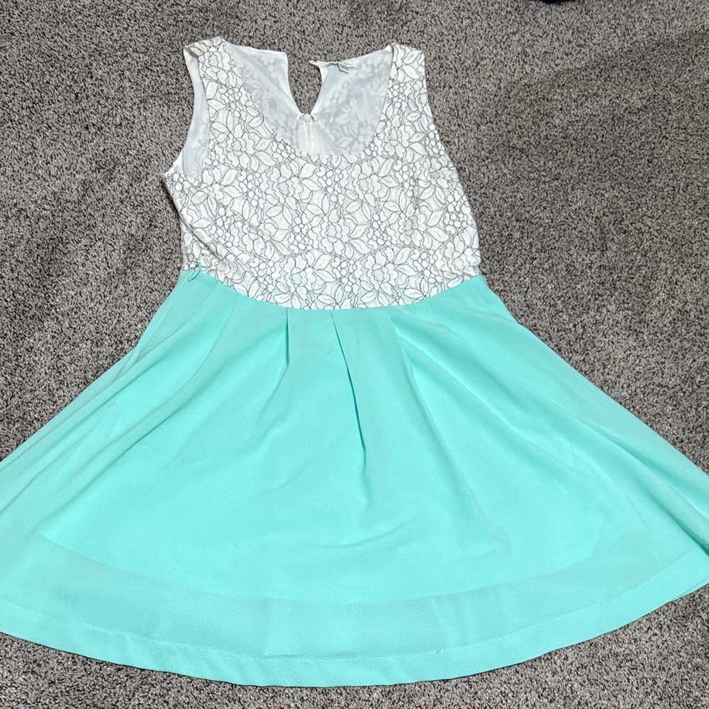 Charming Charlie White and Aqua Mini Dress